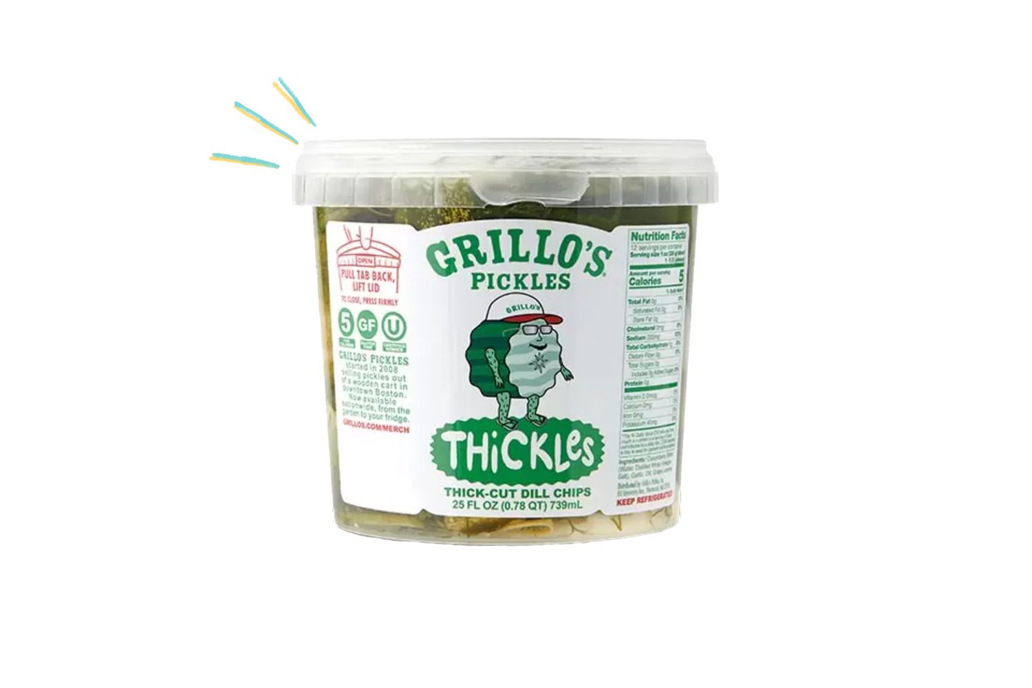 A container of Grillo's "Thickles"âthick pickle slices