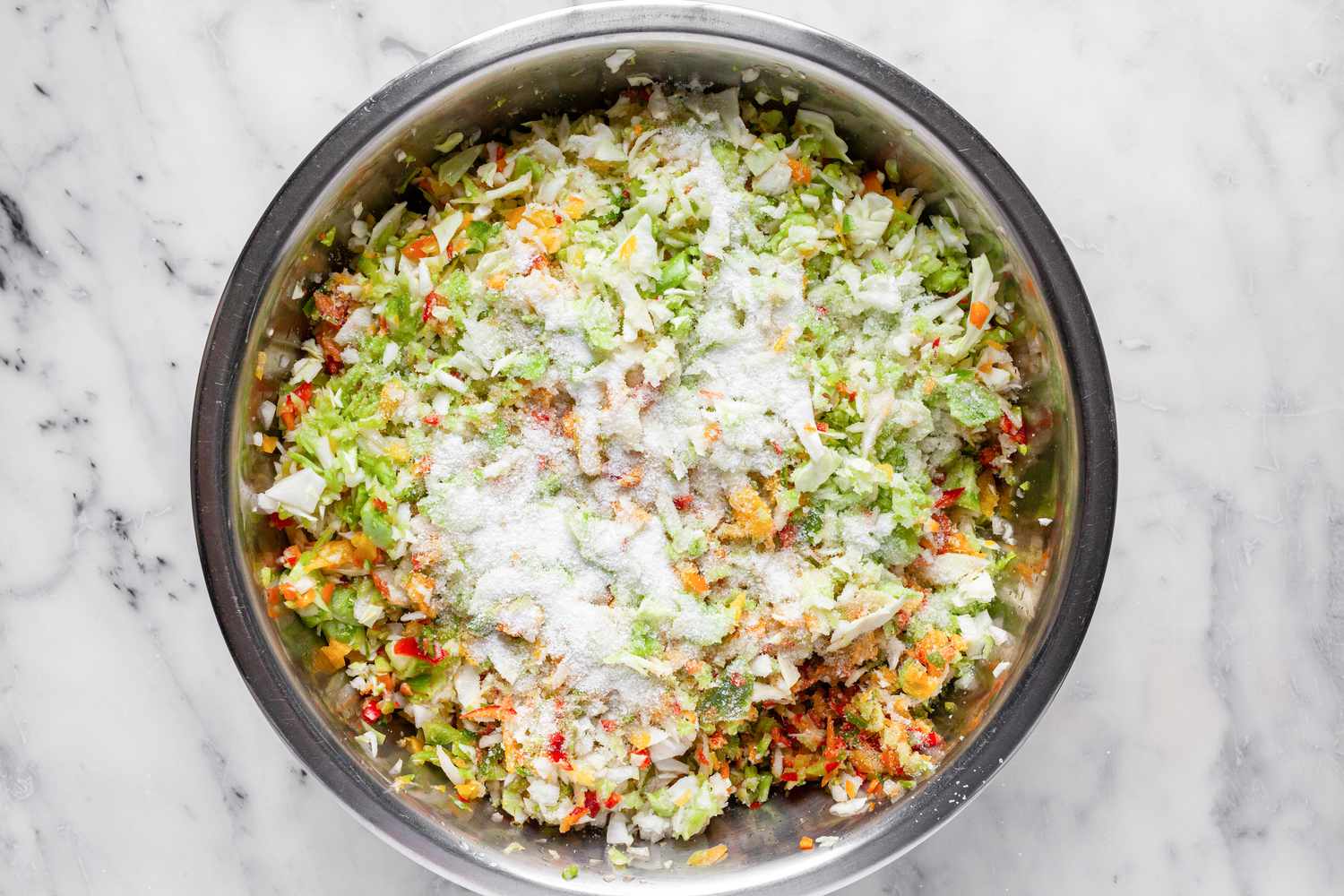 Ingredients Salted in a Bowl for Chow Chow Recipe 