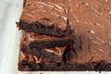 Close up of a stack of brownies