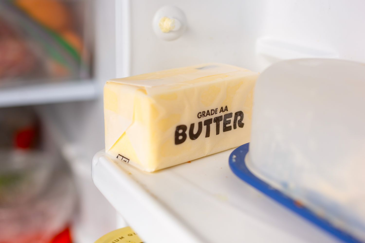 A stick of butter in the refrigerator