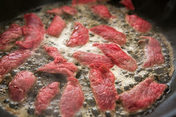 Browning beef for stroganoff