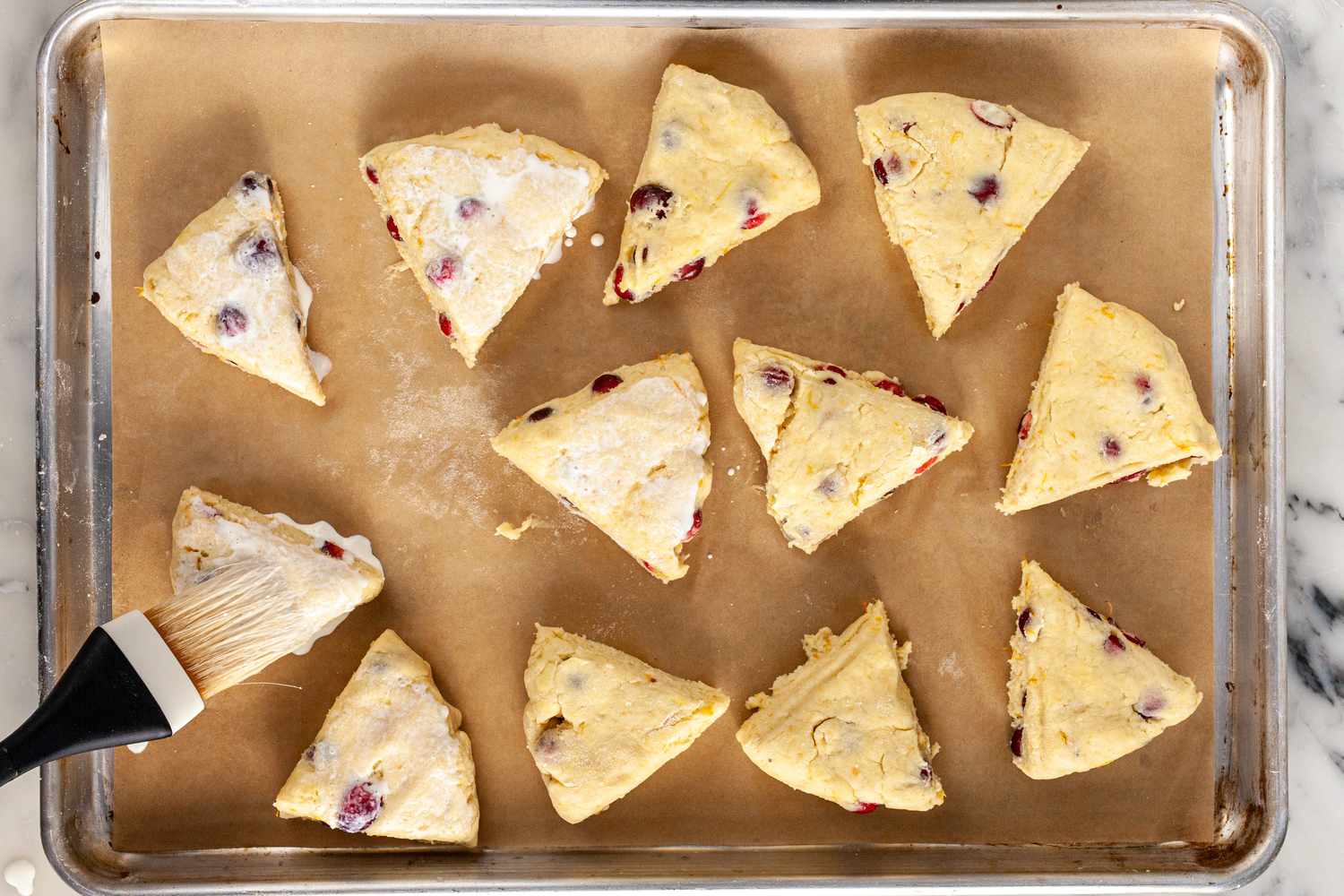 Brush scones with heavy cream.