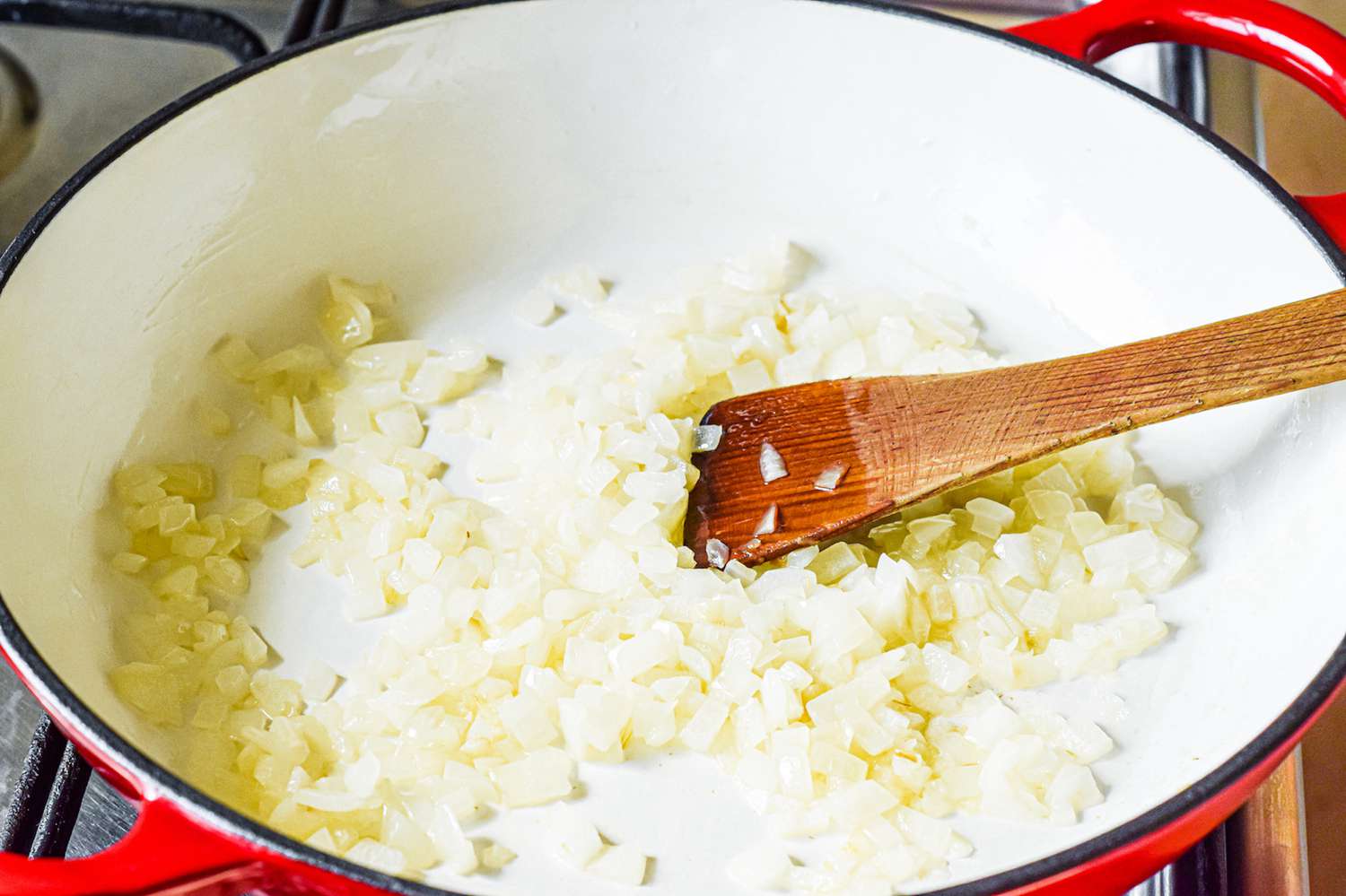 Sauteing onions to show how to make stuffed peppers.