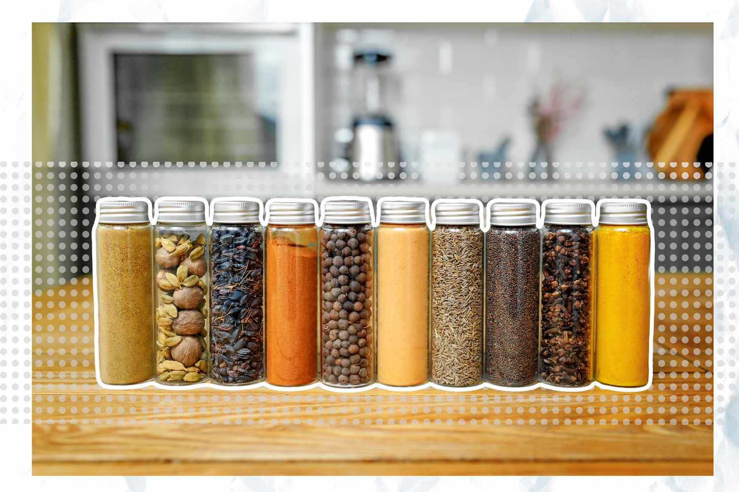 spice jars on kitchen counter