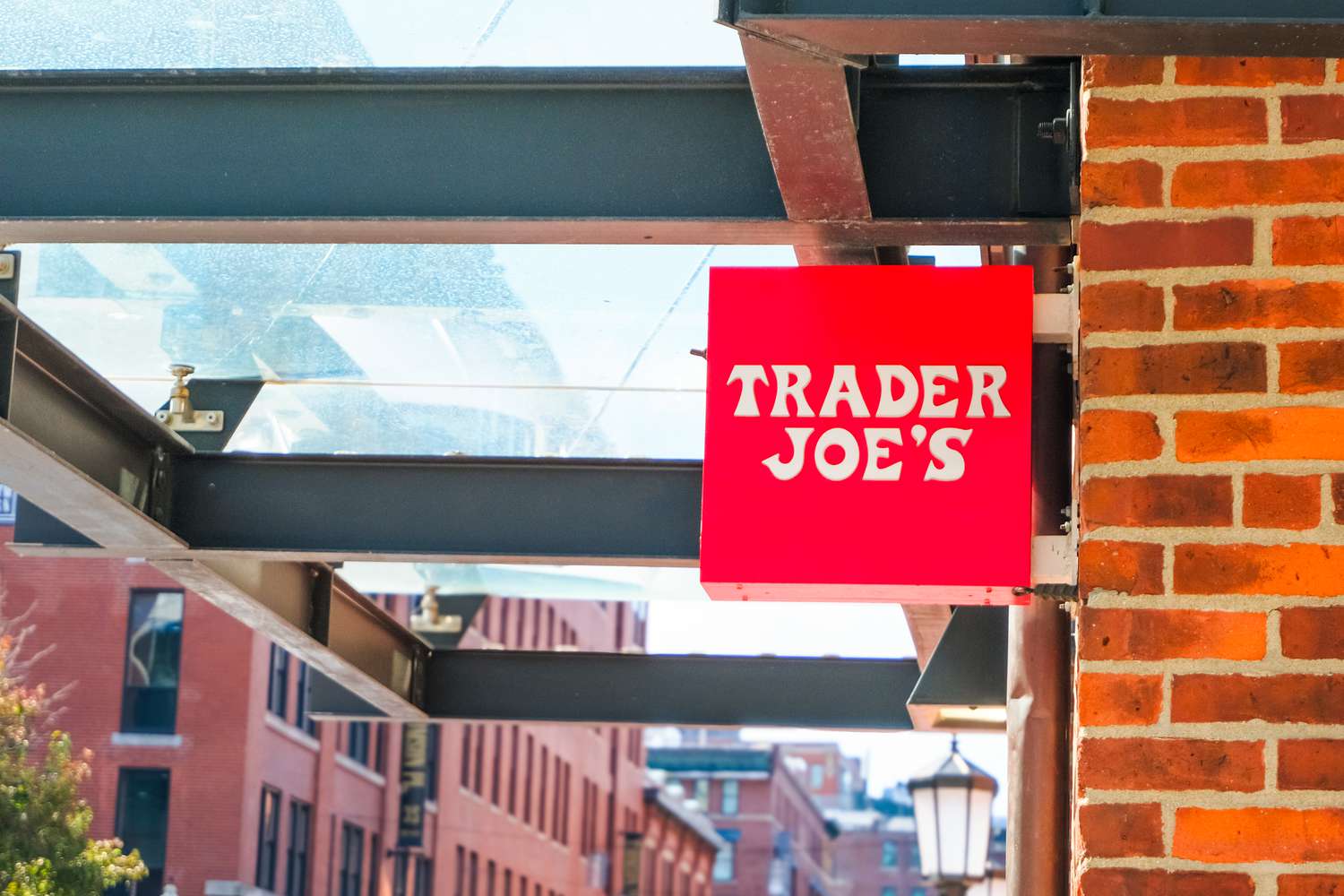 Outside view of a Trader Joes' storefront
