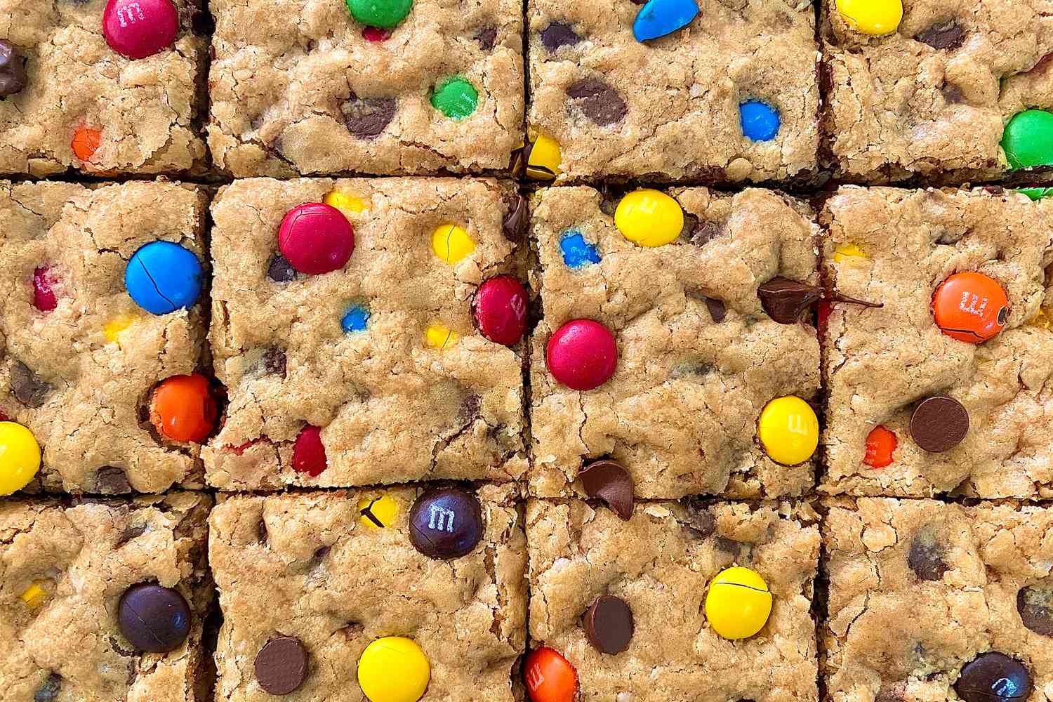 Close up of an overhead view of Bar Cookies of the Gluten Free Monster Variety.