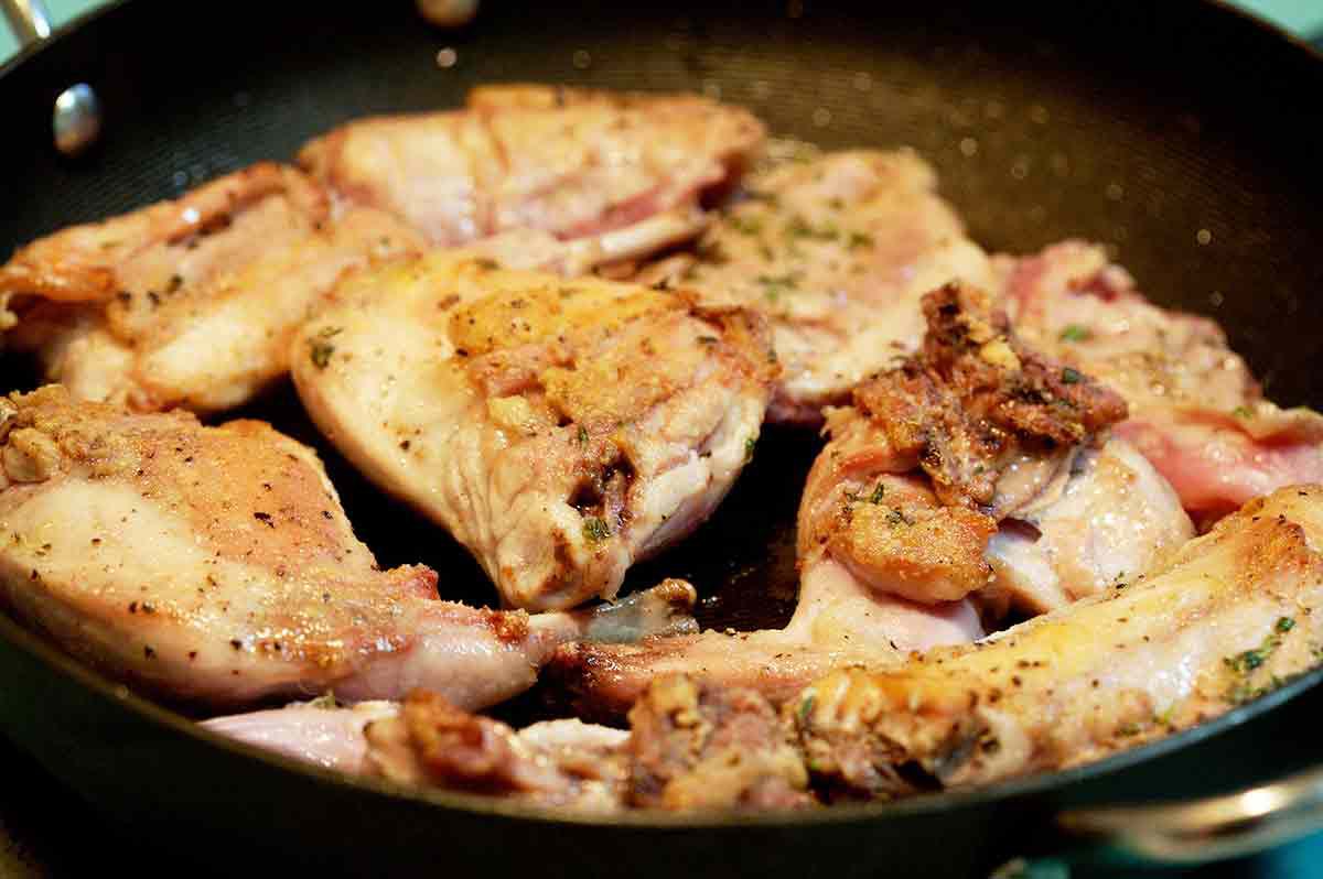 brown rabbit pieces for cacciatore