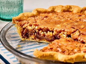 view of the side of Kentucky Derby Pie with slices cut