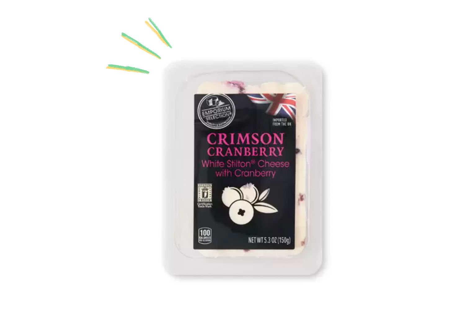 A package of Emporium Selection crimson cranberry white Stilton cheese with cranberries