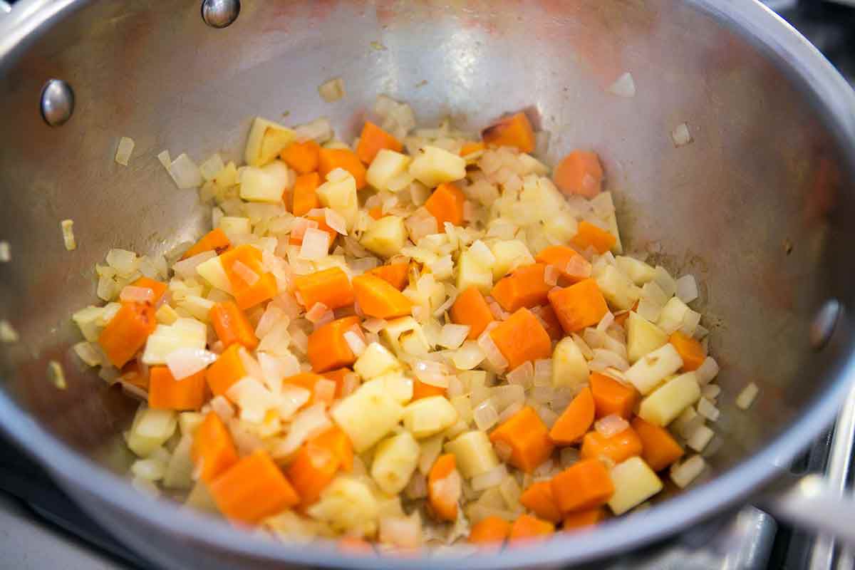 Cook the onions and carrots separately for the beef stew recipe