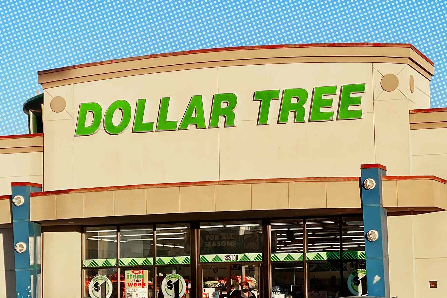 The front of a Dollar Tree store entrance with signage