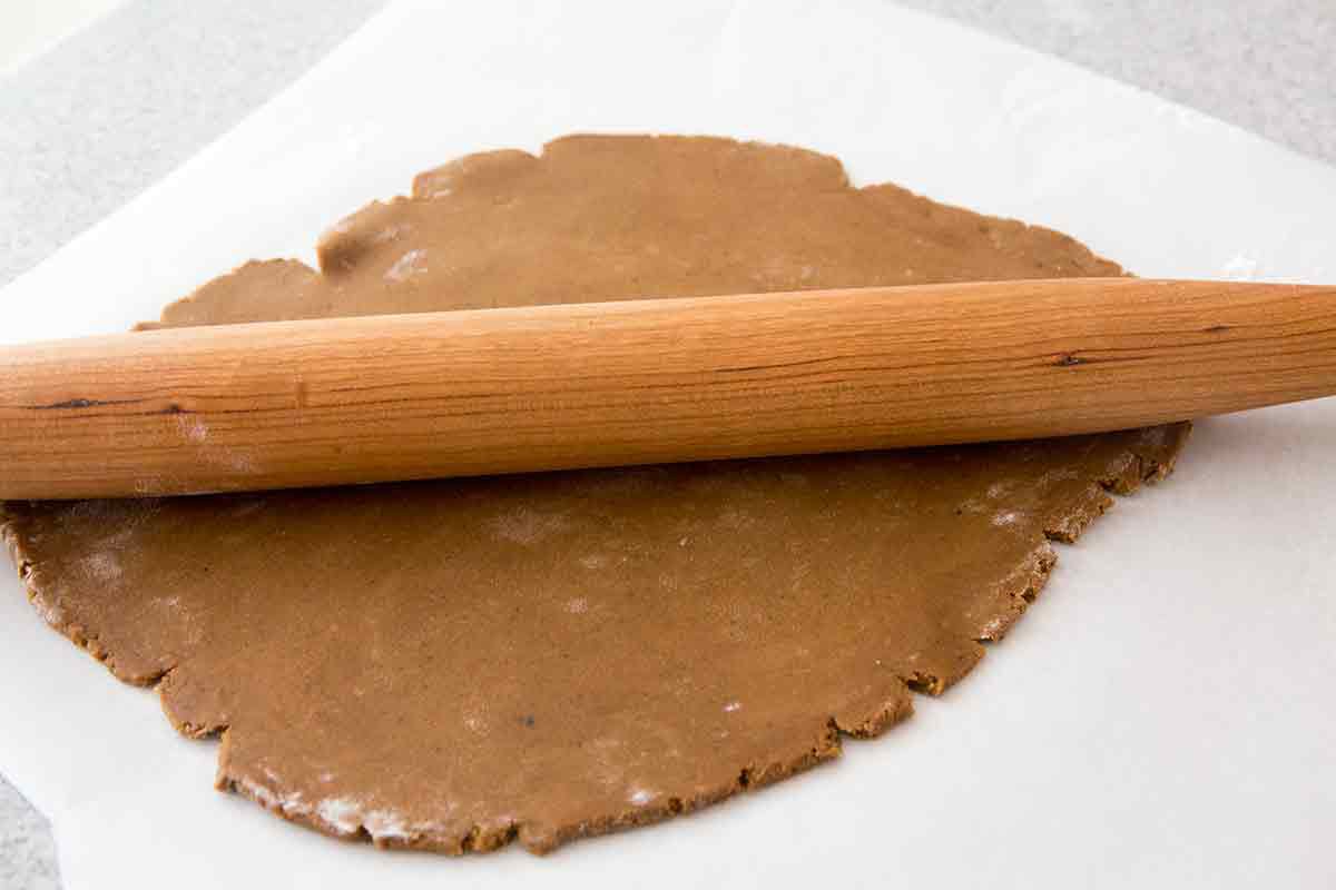Rolled out Ginger Cookie Dough with rolling pin 