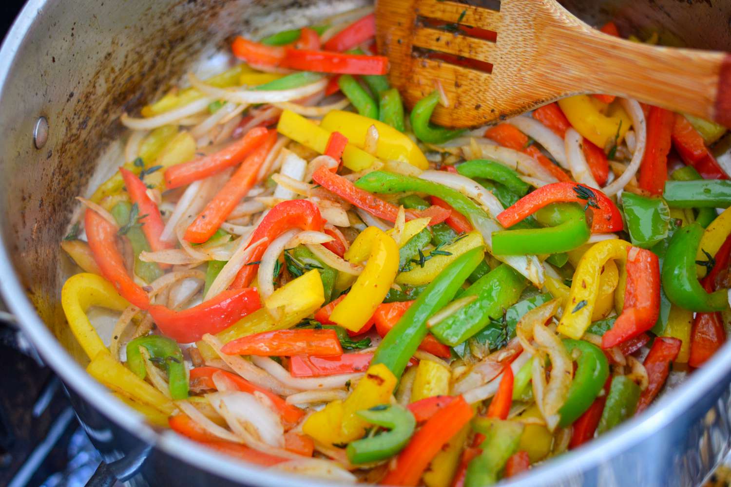 Vegetables Cooking in a Pot for Rasta Pasta with Jerk Chicken