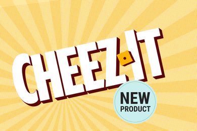 CheezIt logo with a label indicating a new product