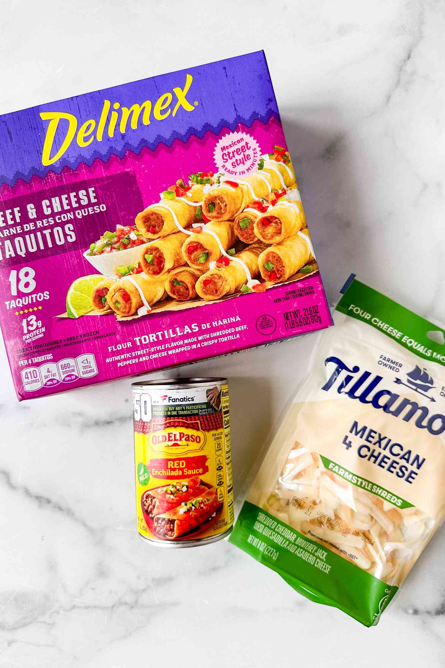 Ingredients for taquito enchilada casserole