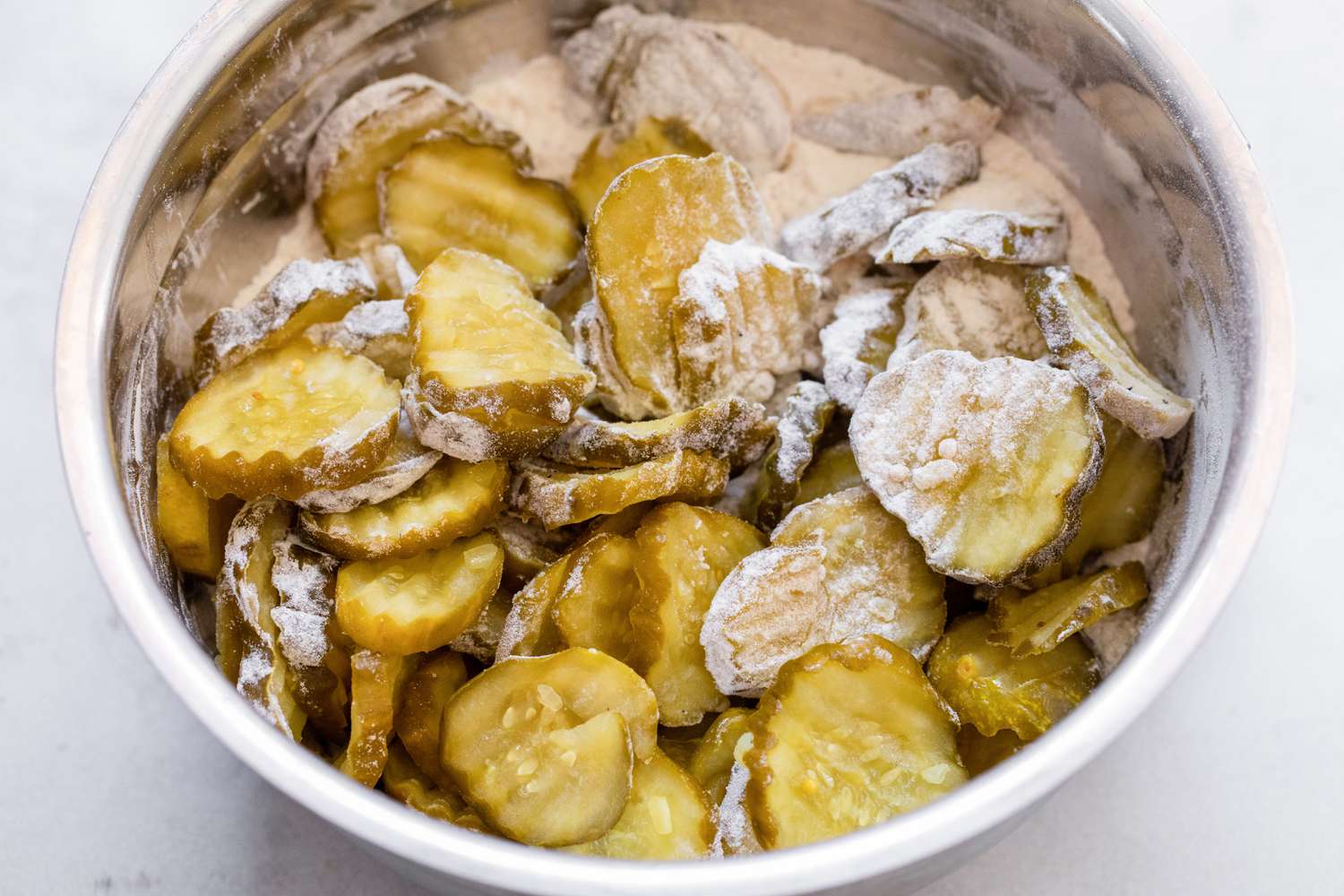 Pickles Dredged in Seasoned Flour for Fried Pickles