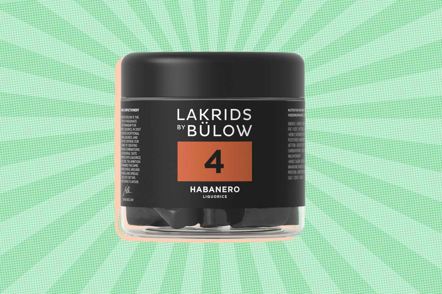 Jar of Lakrids By Blow Habanero Licorice style 4 flavor label