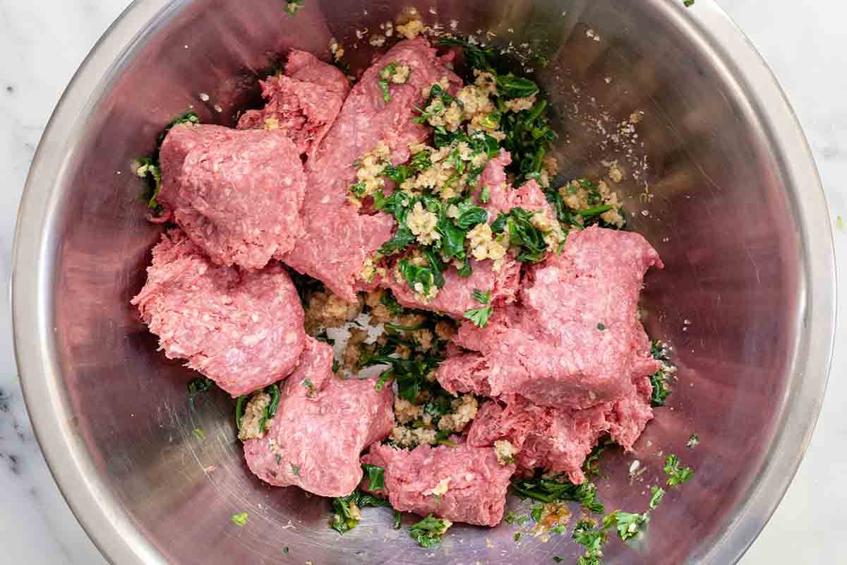 Meatloaf with Feta stir the spinach and spices into meatloaf