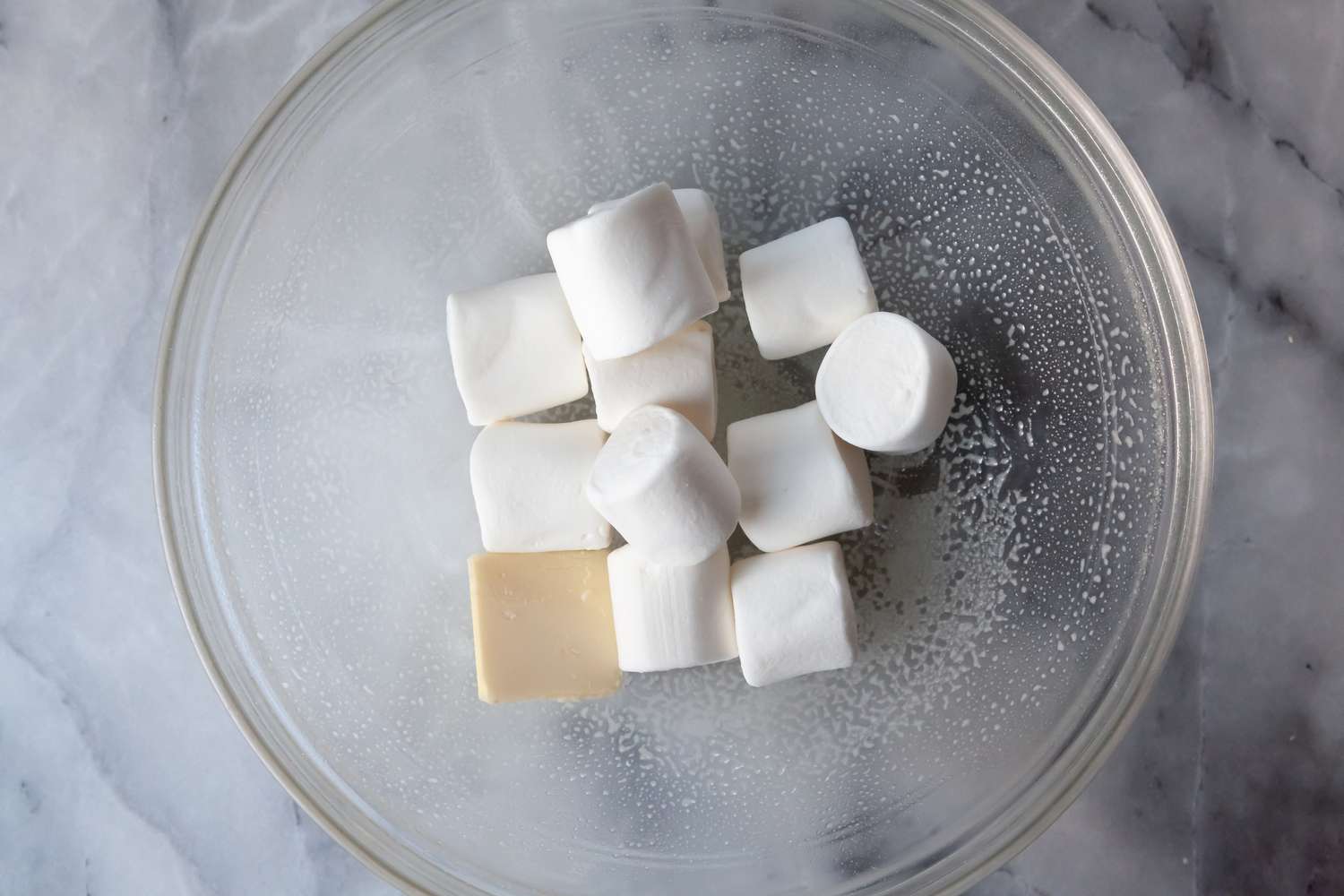 Marshmallows and Butter in Oil Sprayed Bowl for Rainbow Krispies Treats