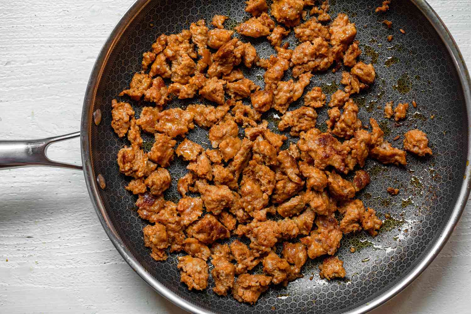 Pork Sausage Cooked in a Skillet for Crockpot Stuffing