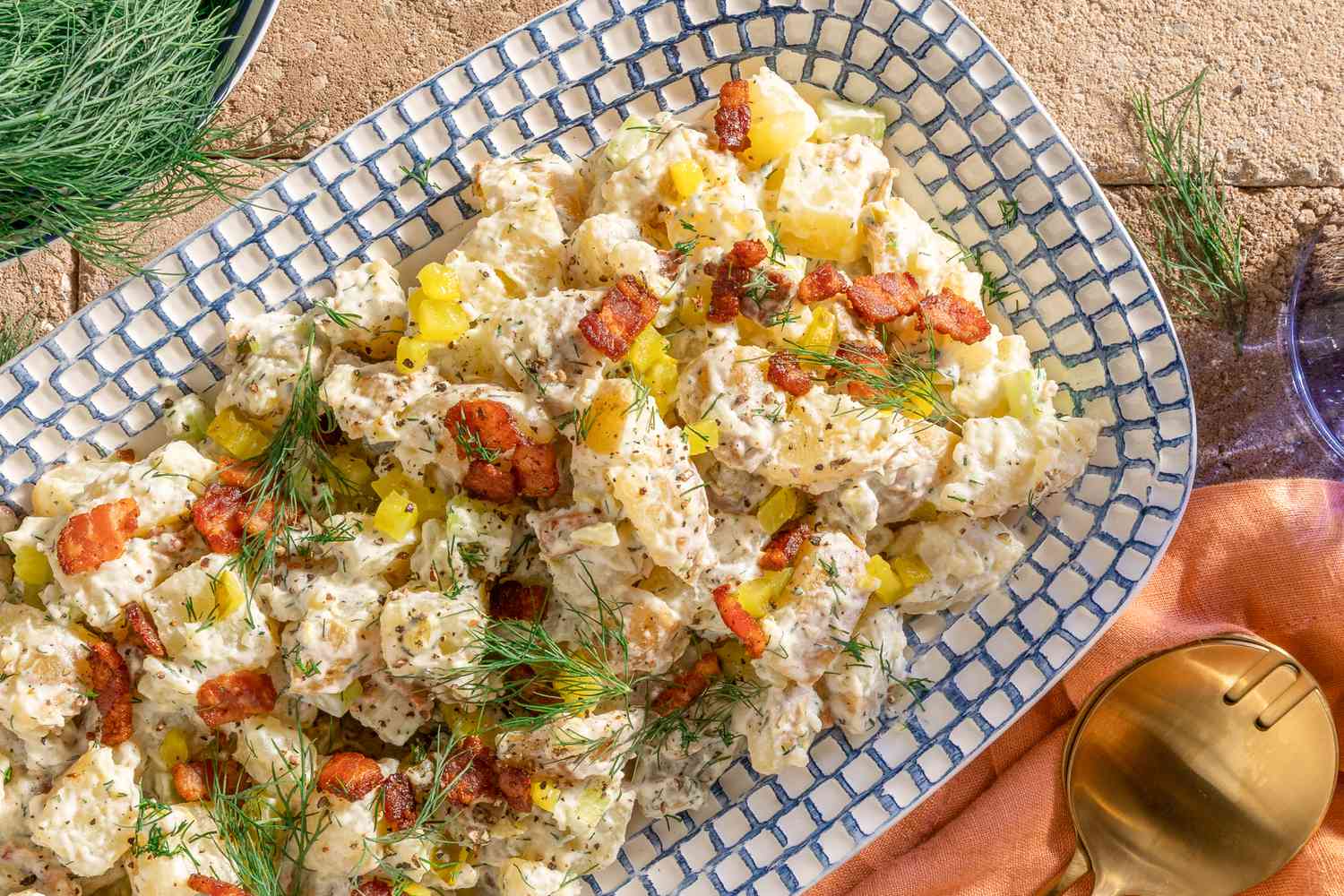 Serving dish of potato salad