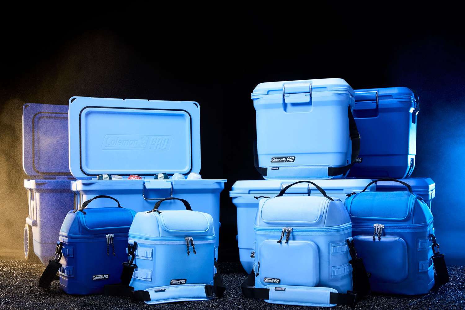 Coleman coolers stacked on top of eachother