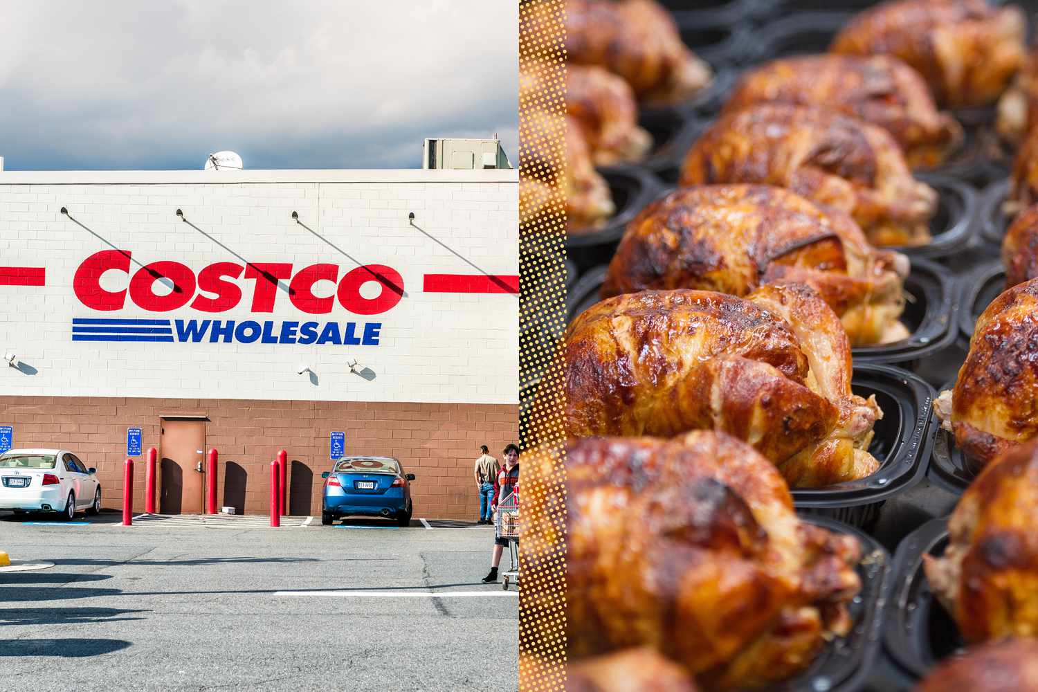 Costco rotisserie chicken and store front