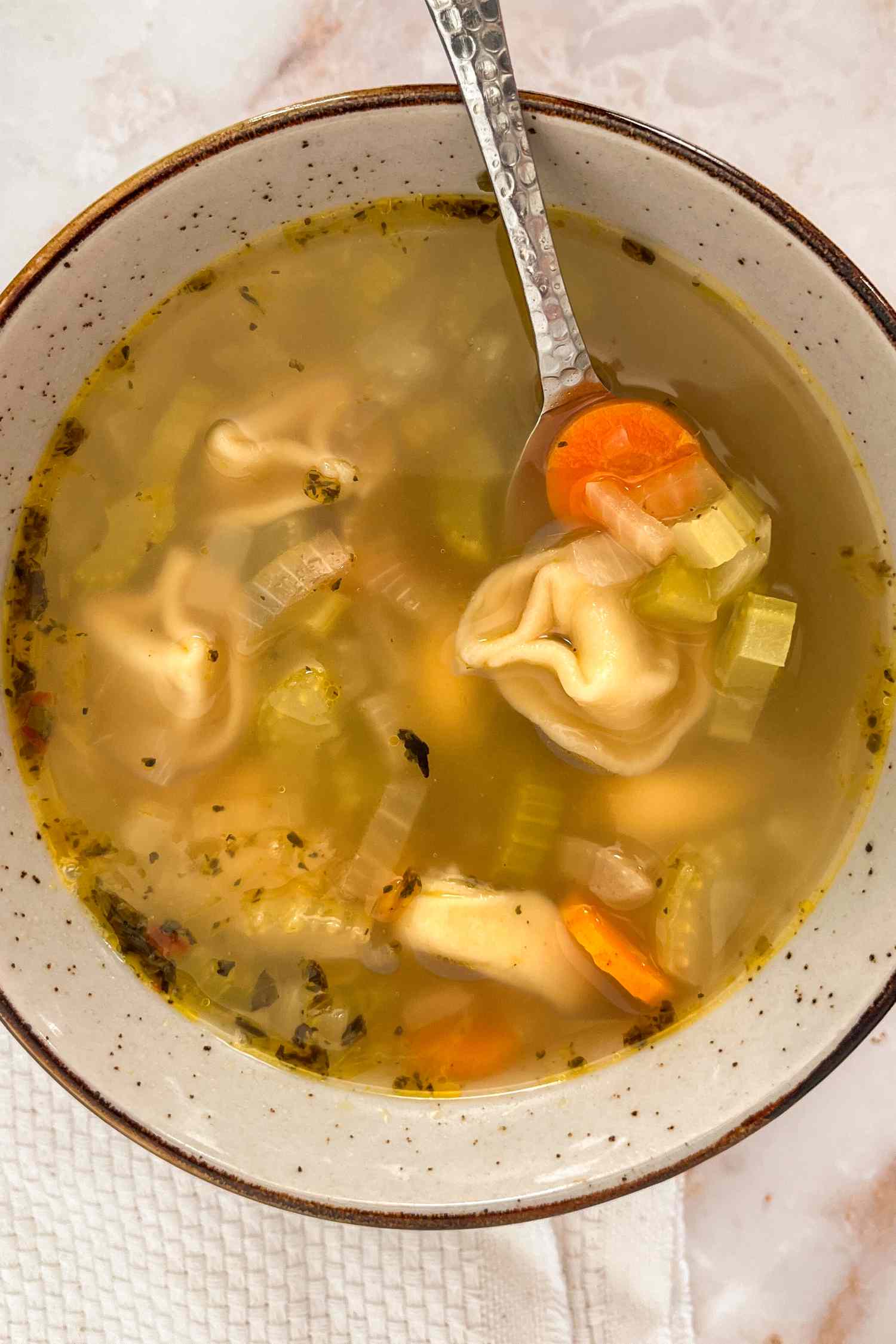 Bowl of 30-minute tortellini soup
