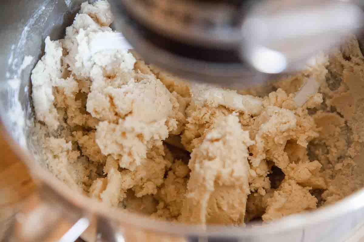 Mexican Wedding Cookie dough in a mixer
