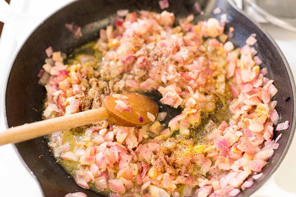 Start sauteing the onions for German Potato Salad