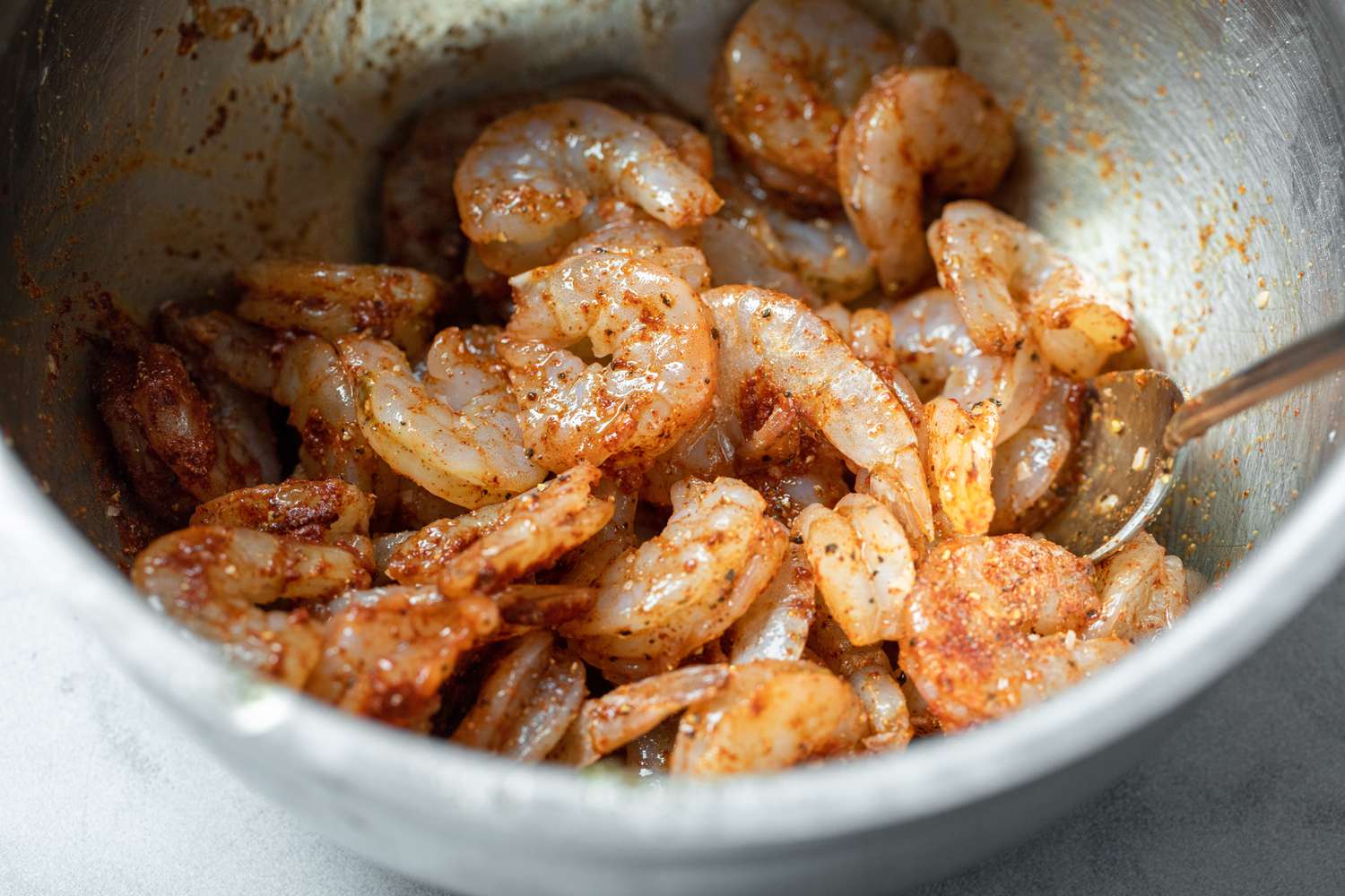 Bowl of Seasoned Shrimp for Grilled Shrimp Salad Recipe