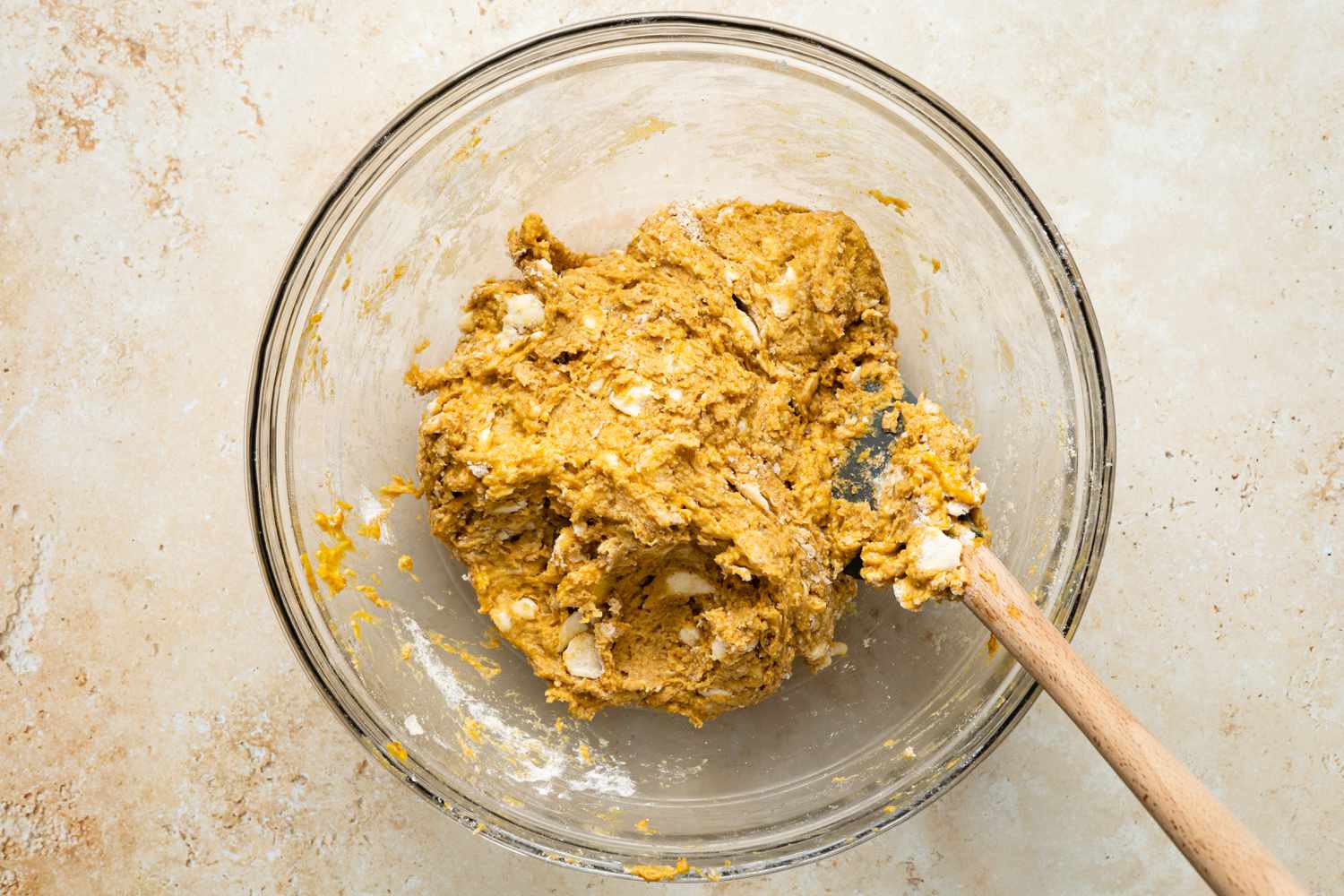 Pumpkin Scones Dough in a Bowl with a Spatula