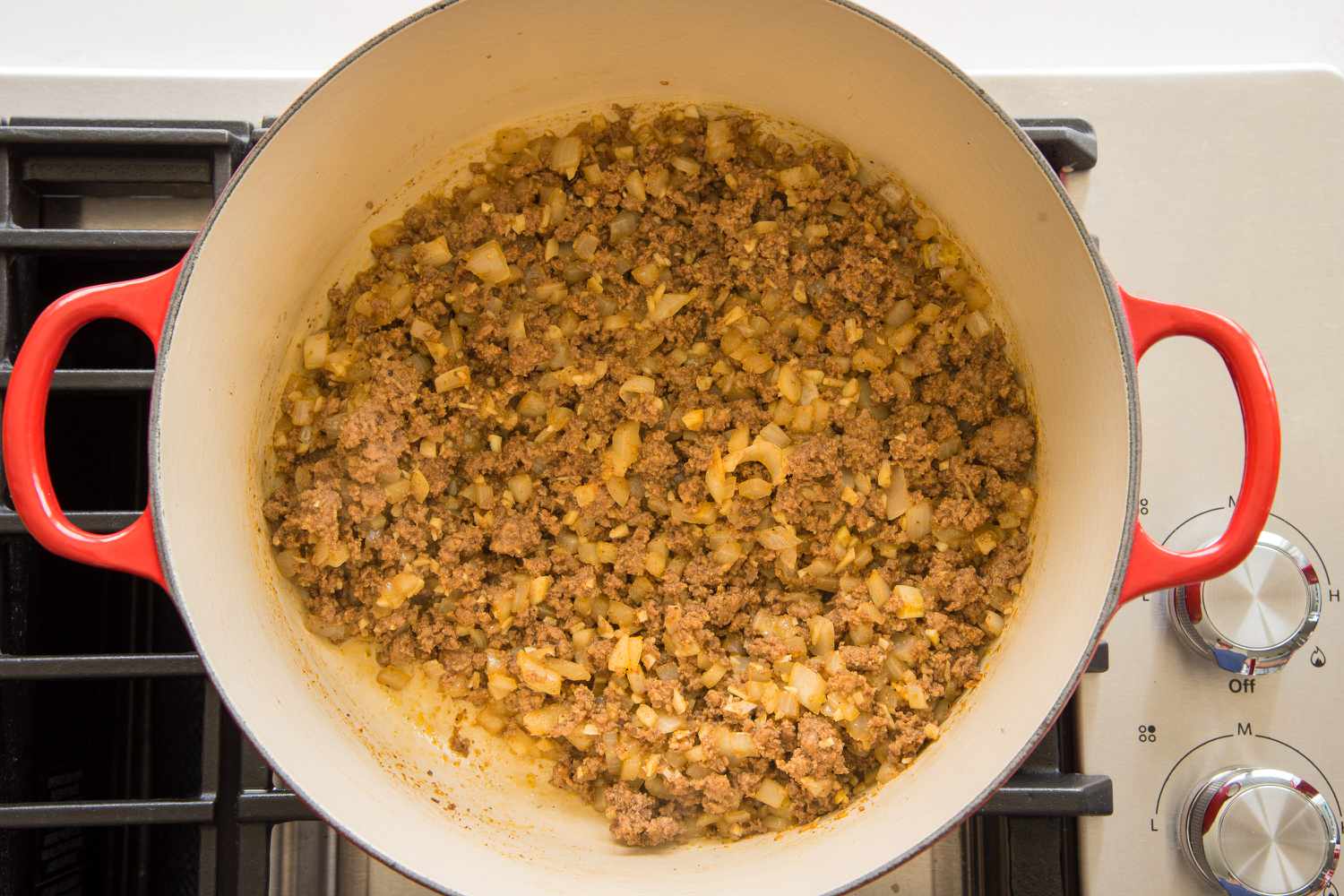 Cooked Ground Beef, Onions, and Garlic for Taco Soup
