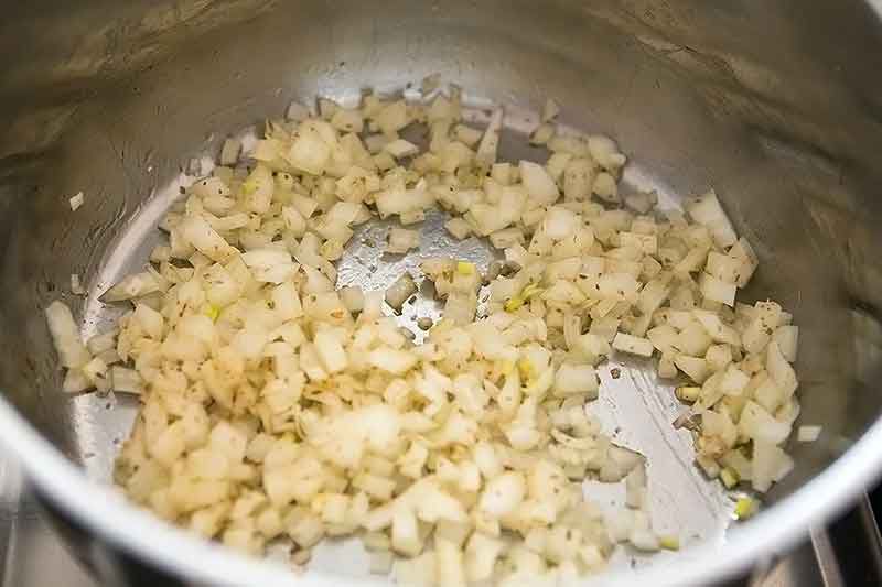 Sautéing onions in stock pot for Cabbage Soup