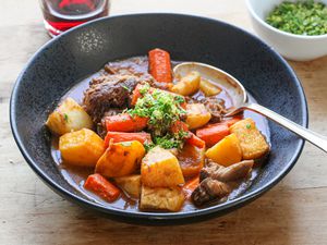 Bowl of Lamb Shank Stew with Root Vegetables