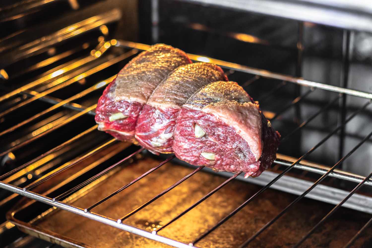 A beef roast in an oven