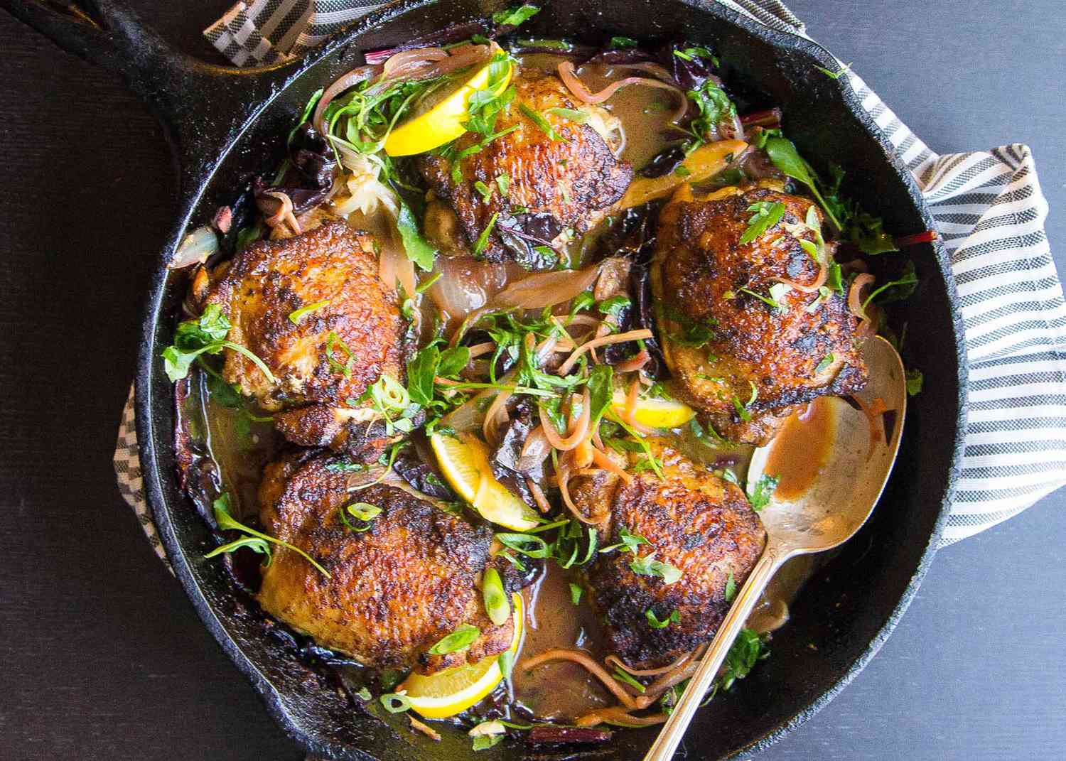 Crispy Curried Chicken Thighs With Wilted Greens