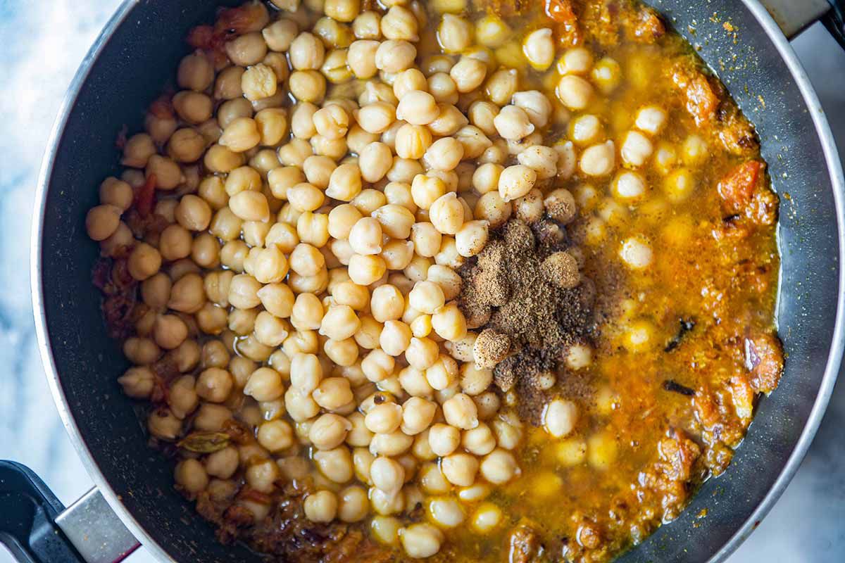 Easy Chana Masala Recipe - chickpeas, in spicy liquid
