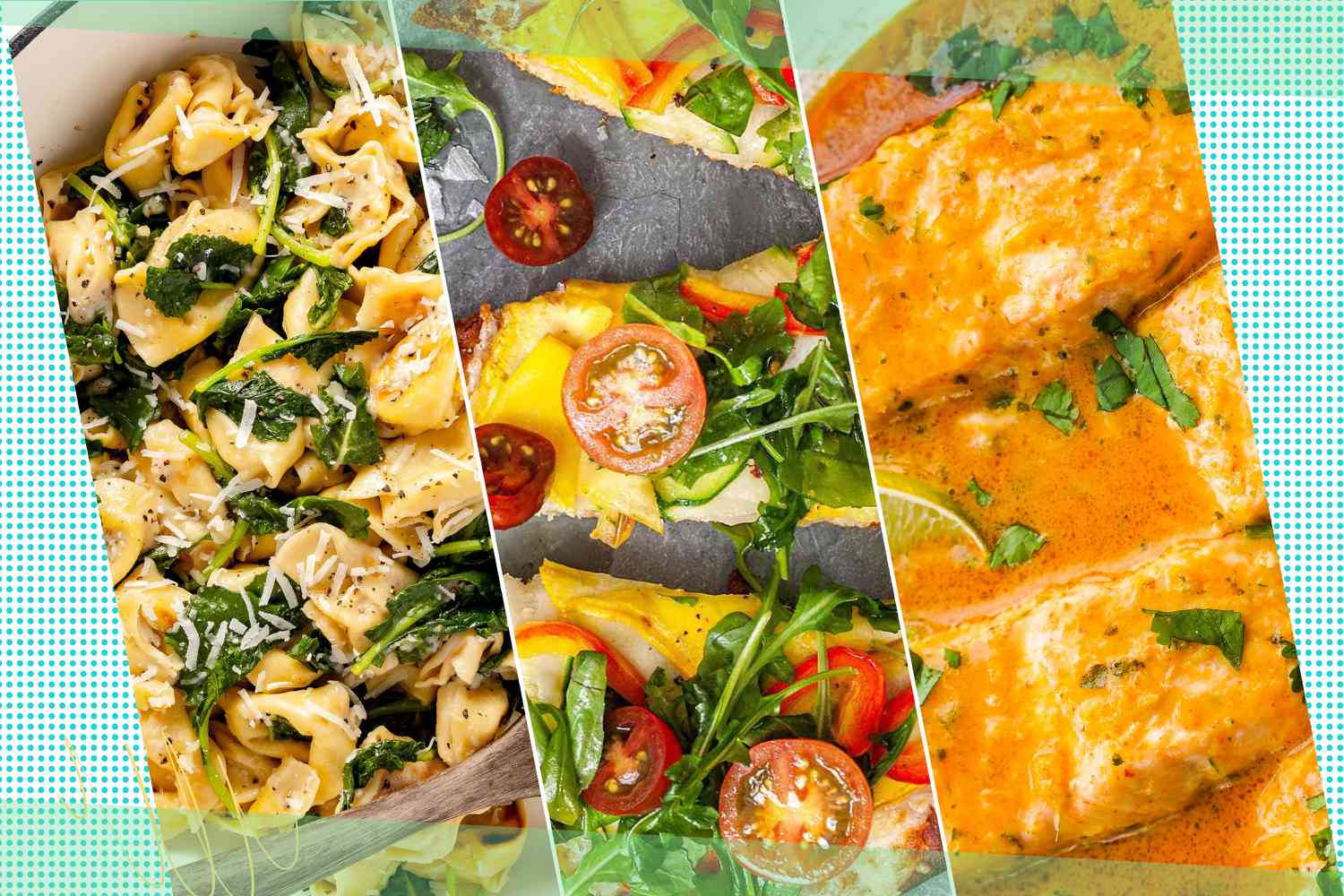 A photocollage of three 30-minute dinner recipes