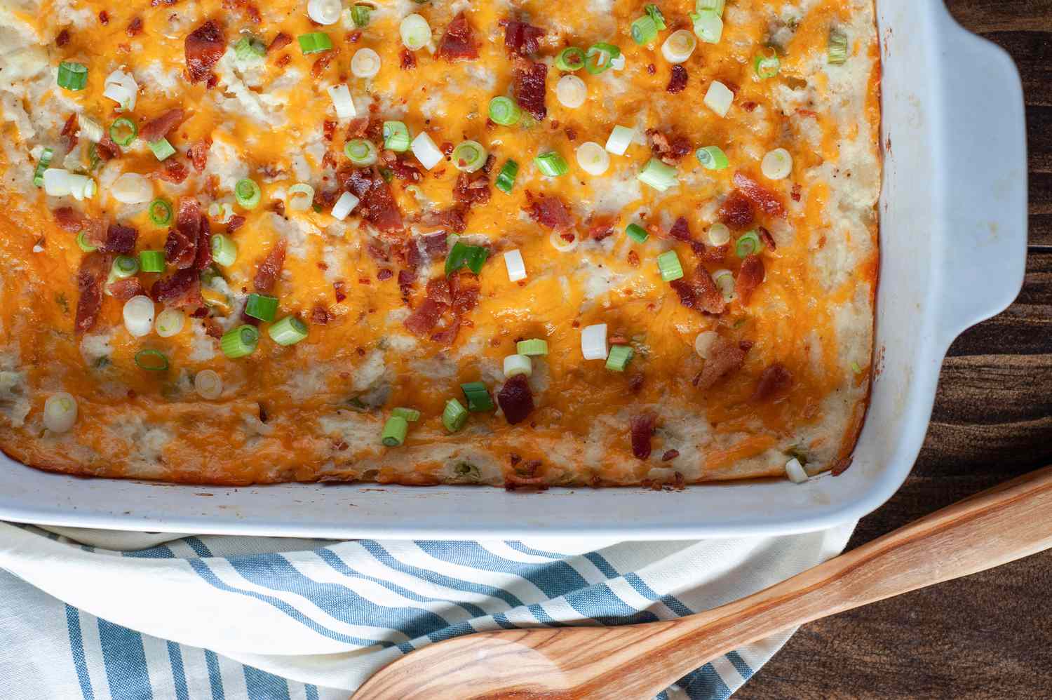 Twiced baked potato casserole in casserole dish