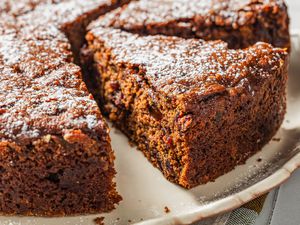 war cake cut into slices on a cake platter