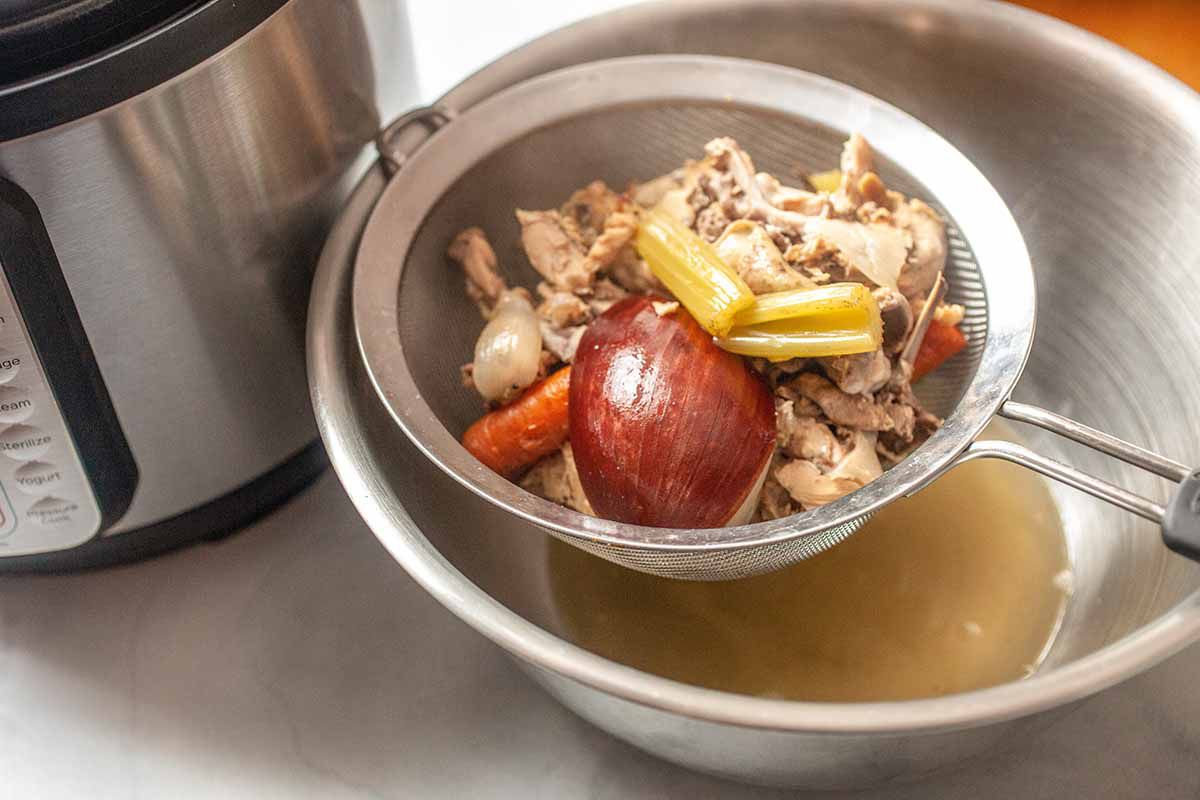 Instant Pot Chicken Stock - A fine mesh strainer for removing solids from chicken stock