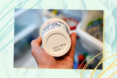 bottom of a tub of sour cream shows expiration date