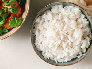 rice in a green bowl