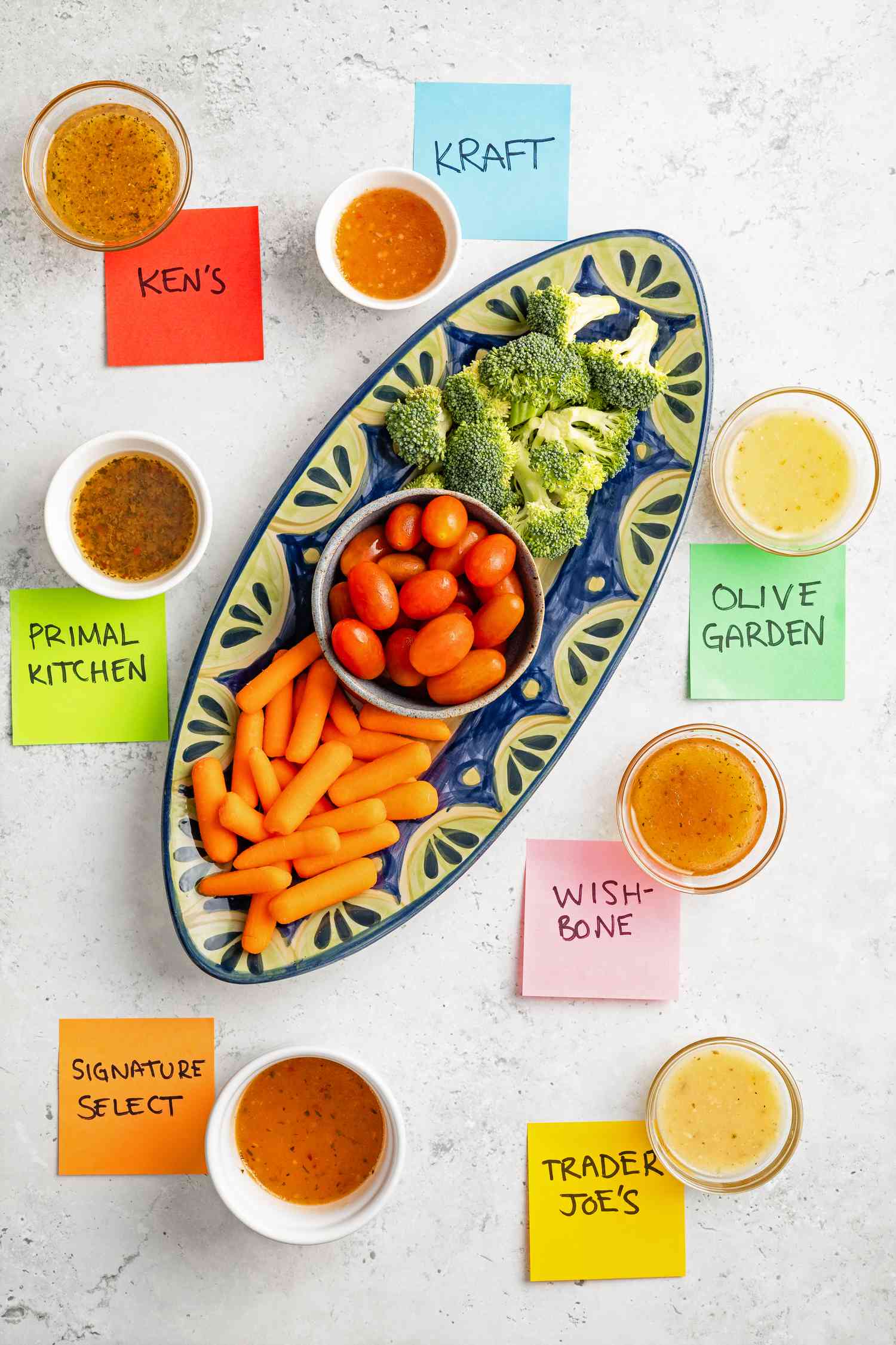 Platter of vegetables with store-bought Italian dressing