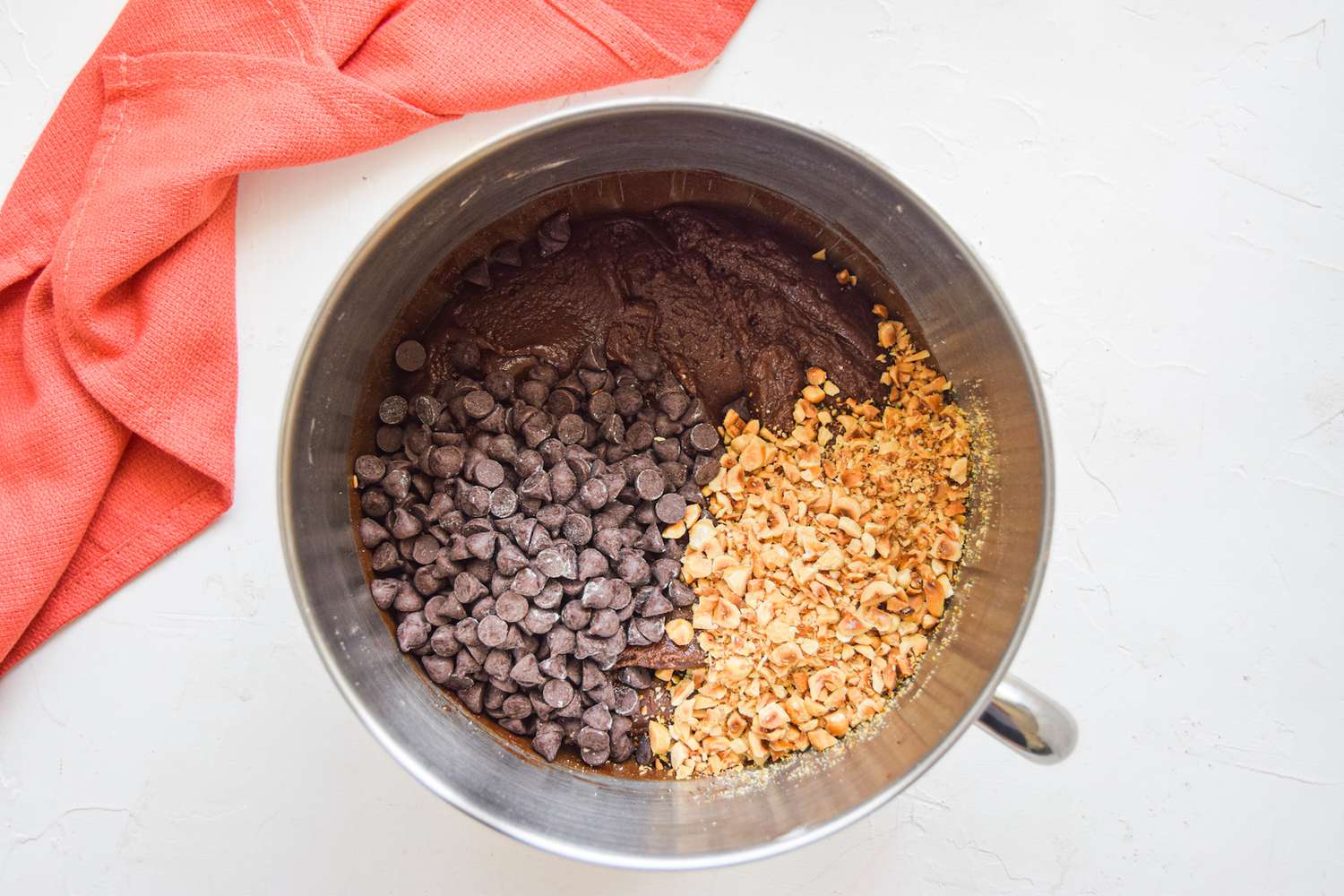 Mixing the batter for chocolate nutella cookies.