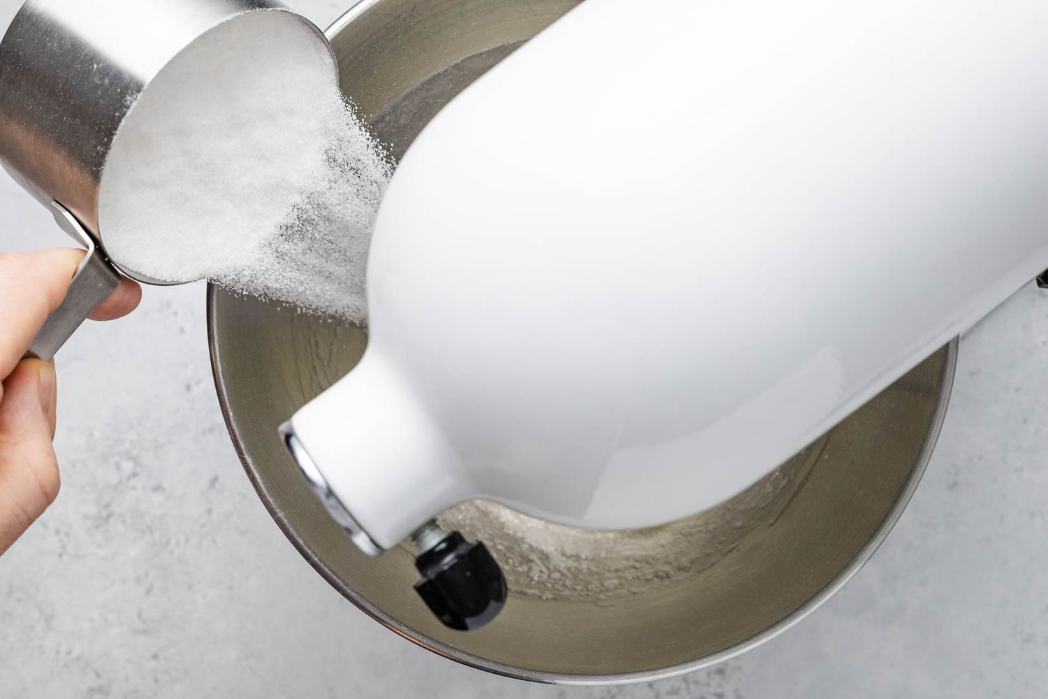 Sugar added to stand mixer with egg whites