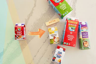 Variety of cartons showing half and half substitutes.