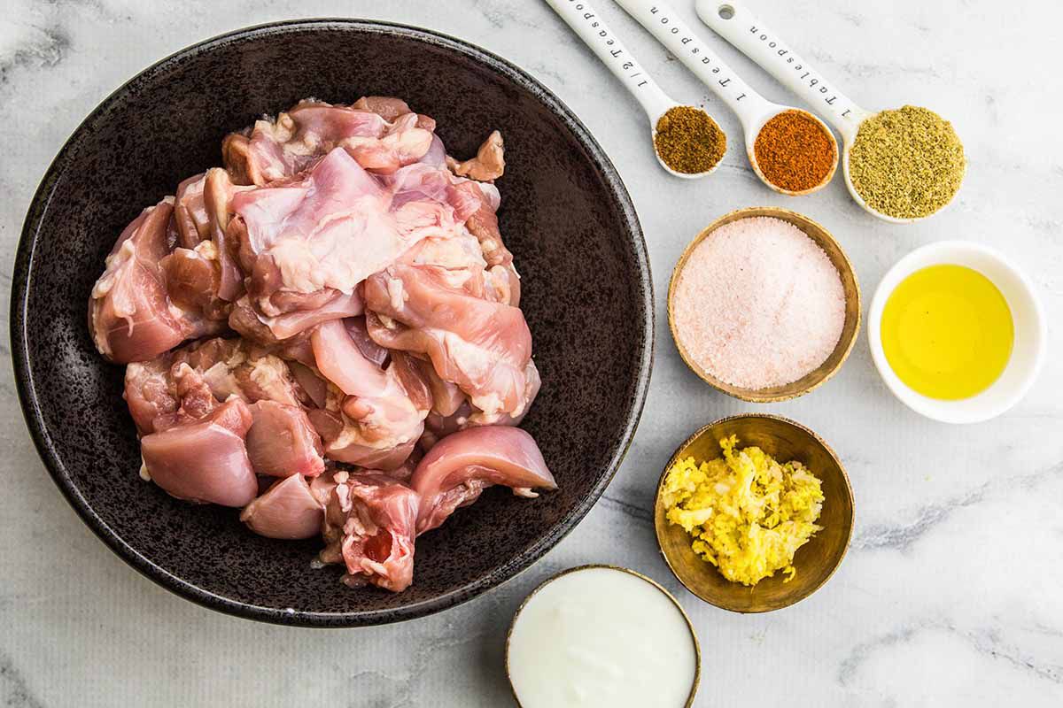 How to Make Butter Chicken assemble the chicken and the marinade ingredients