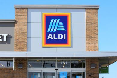 ALDI store entrance with logo displayed above the entrance